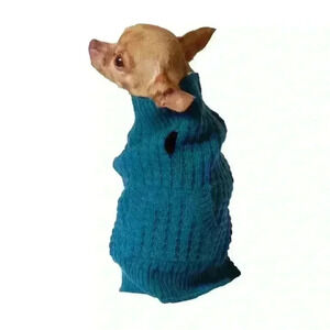 ❤️ BNWT Knit Blue Waffle Dog Cat Lightweight Sweater w Pocket Medium Unisex